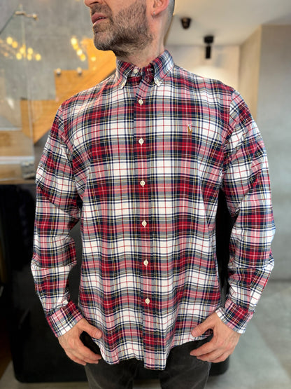 Camisa Polo R.L hombre Oxford Cuadros Blancos Con Rojo Caballo Multicolor