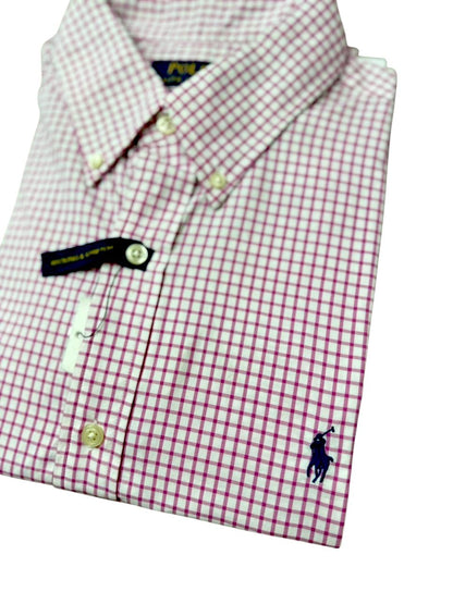 Camisa Polo R.L hombre Algodón Performance Cuadros Rosados