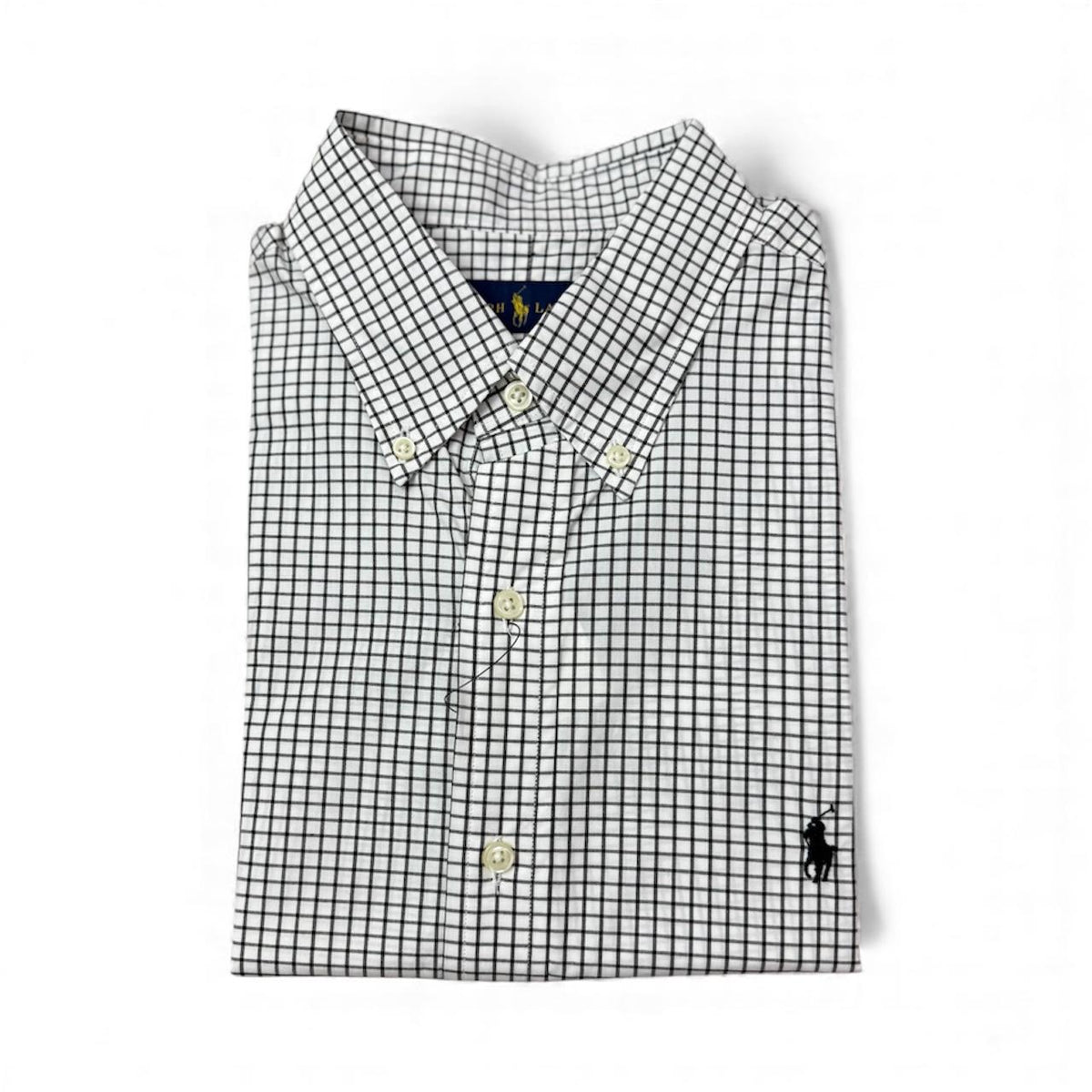 Camisa Polo R.L hombre Algodón Cuadros Negros Caballo Negro
