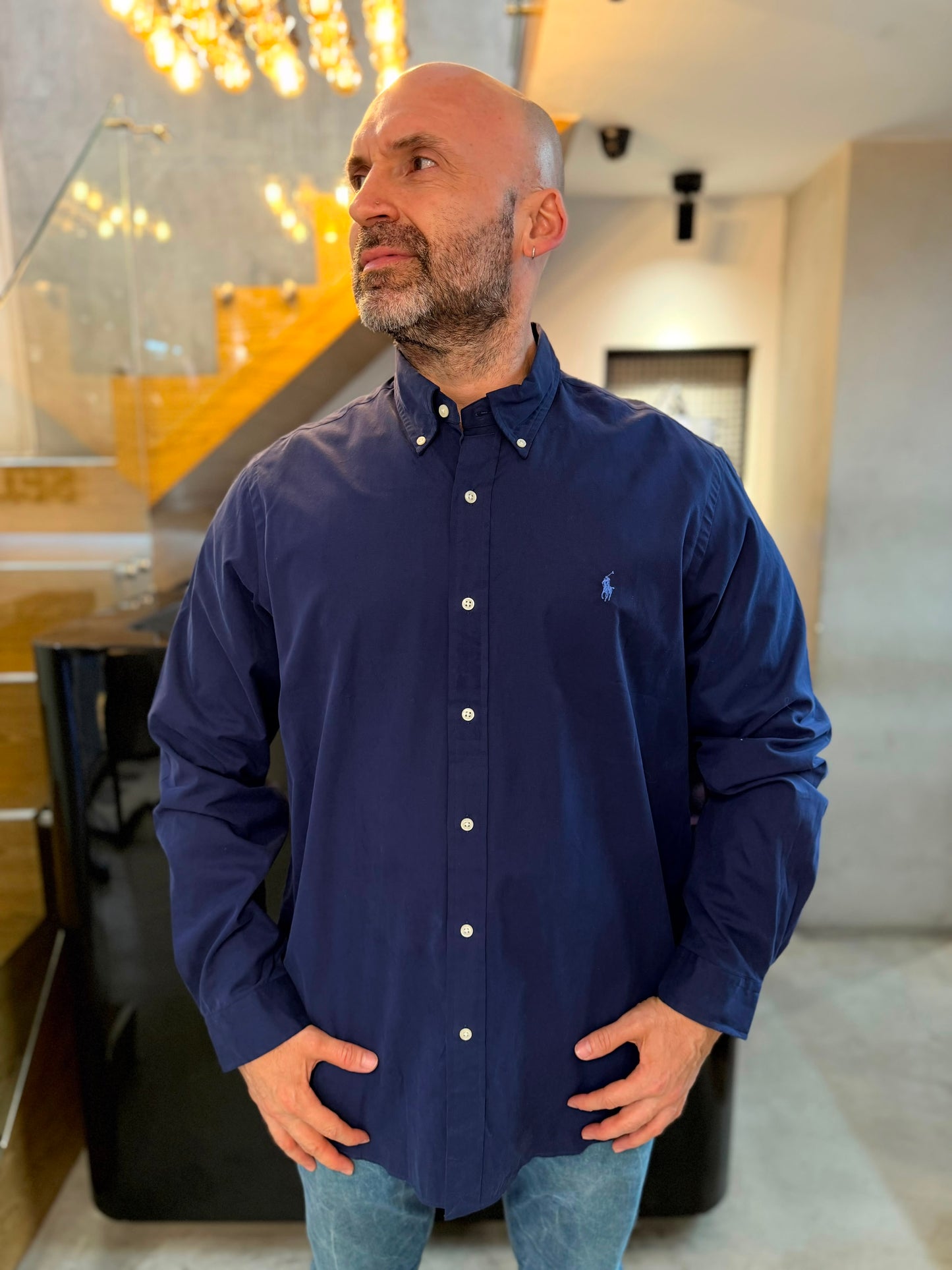 Camisa Polo R.L hombre Algodón Azul Oscuro Caballo Celeste