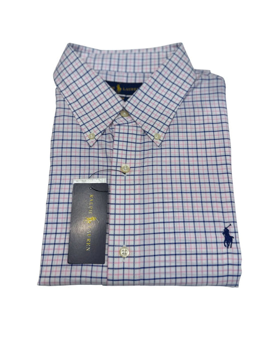 Camisa Polo R.L hombre Algodón Custom Fit Cuadros Caballo Azul