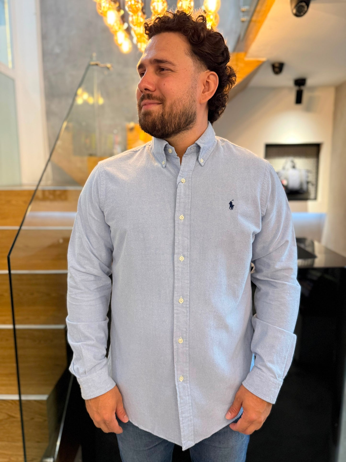 Camisa Polo R.L hombre Algodón Suave Celeste Caballo Azul