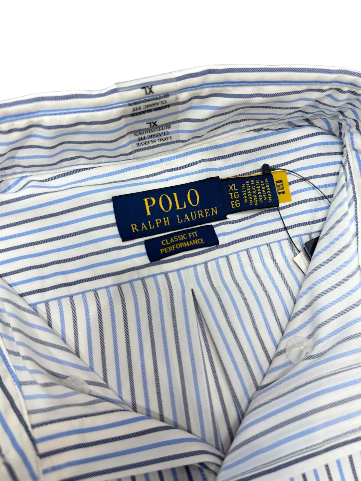 Camisa Polo R.L hombre Algodón Rayas Azules Caballo Azul