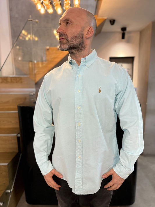 Camisa Polo R.L hombre Oxford  Custom Fit Celeste Caballo Multicolor