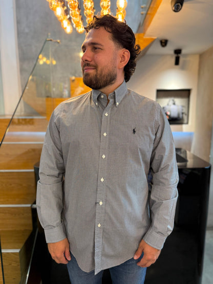 Camisa Polo R.L hombre Algodon Cuadros Negros Caballo Negro