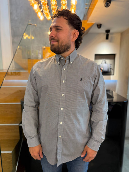 Camisa Polo R.L hombre Algodon Cuadros Negros Caballo Negro