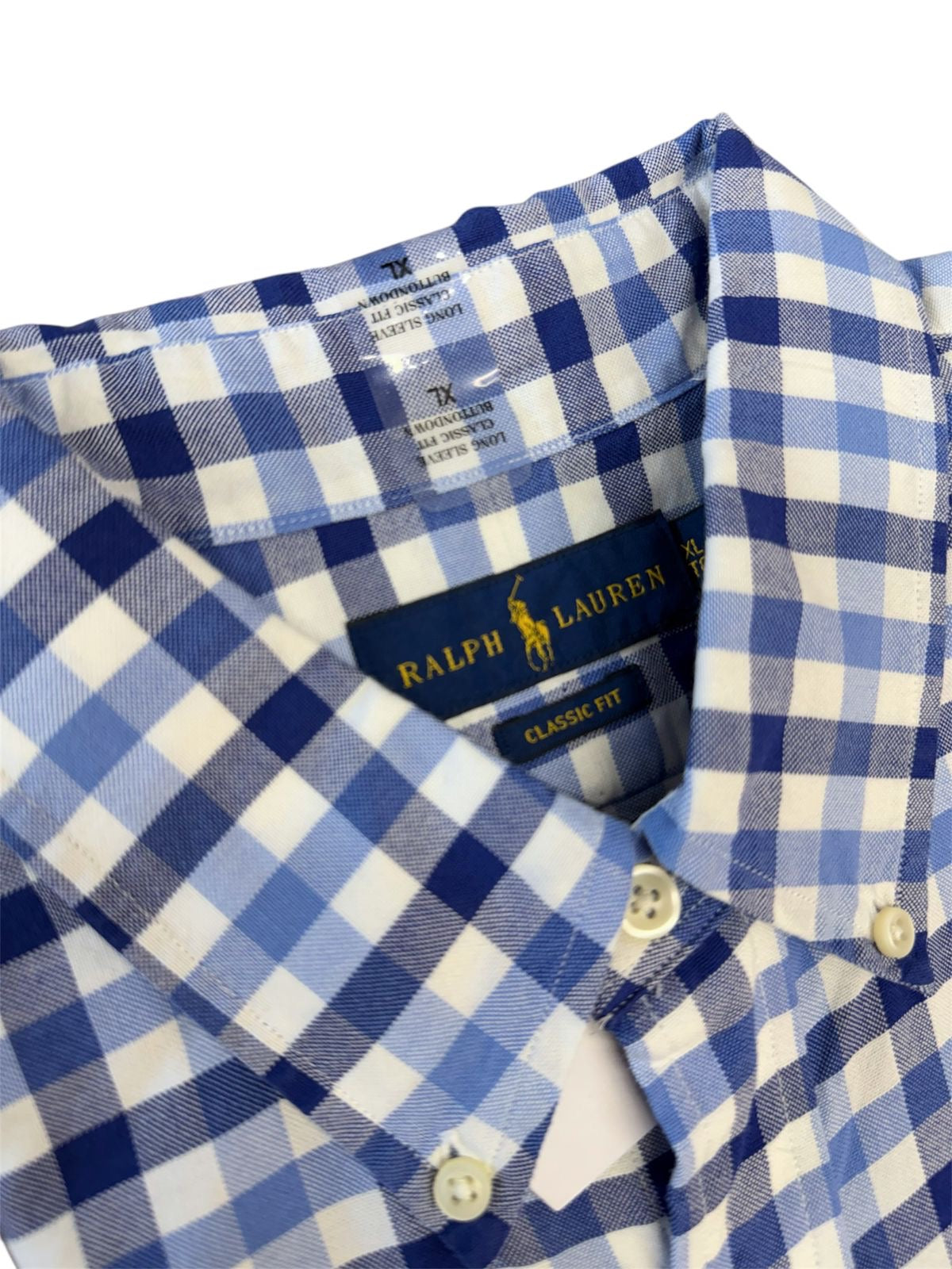 Camisa Polo R.L hombre Oxford Cuadros Azules Caballo Multicolor