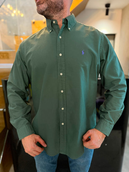 Camisa Polo R.L hombre Oxford Verde Oliva Caballo Morado