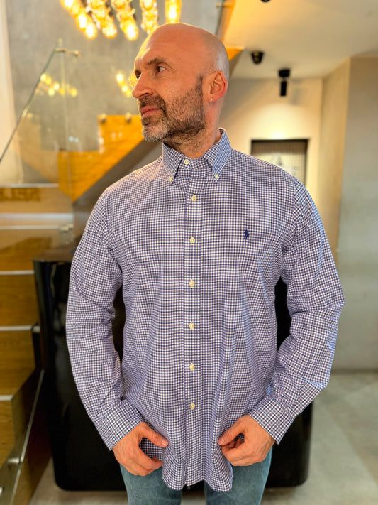 Camisa Polo R.L hombre Algodón Cuadros Morados Caballo Azul