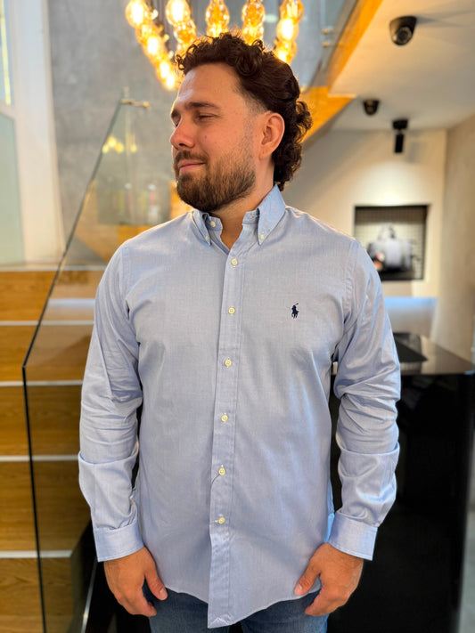 Camisa Polo R.L hombre Algodón Azul Claro Caballo Azul
