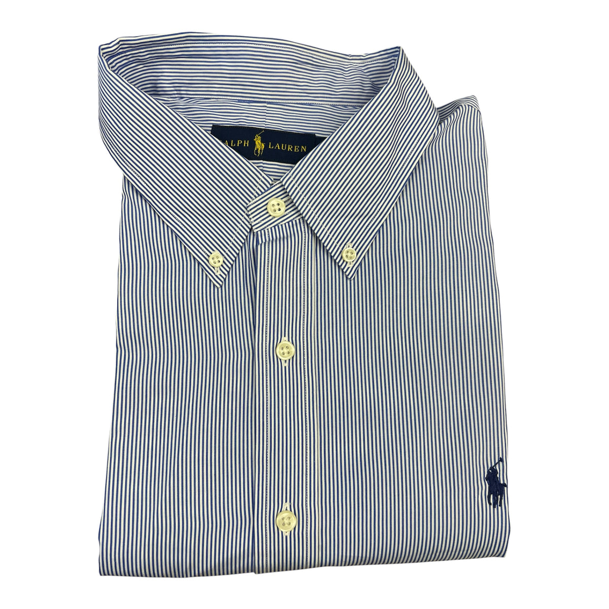 Camisa Polo R.L hombre Algodón Rayas Azules Con Blanco Caballo Azul