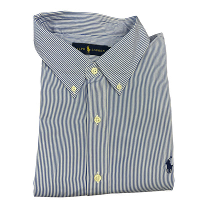 Camisa Polo R.L hombre Algodón Rayas Azules Con Blanco Caballo Azul