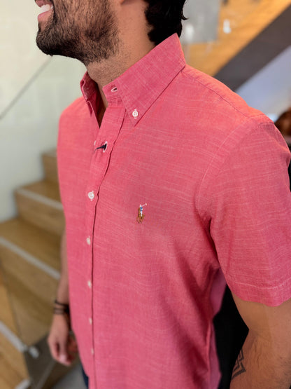 Camisa Polo R.L hombre Manga Corta Lino Coral Caballo Multicolor