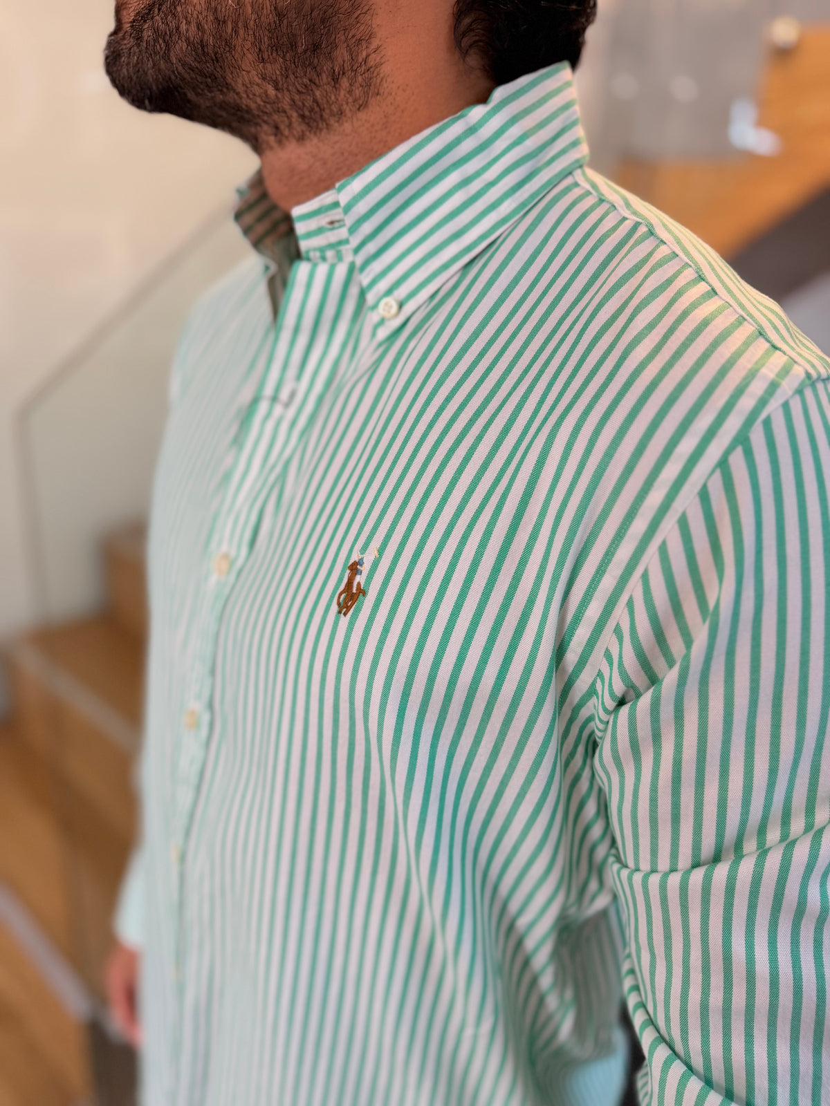 Camisa Polo R.L hombre Algodón Rayas Verdes Con Blanco Caballo Multicolor