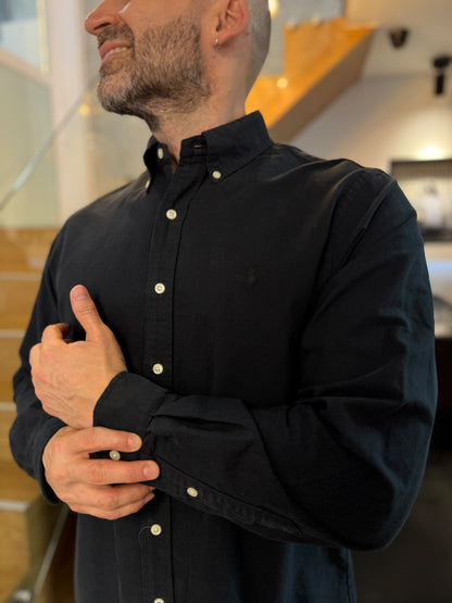 Camisa Polo R.L hombre Oxford Negra Caballo negro