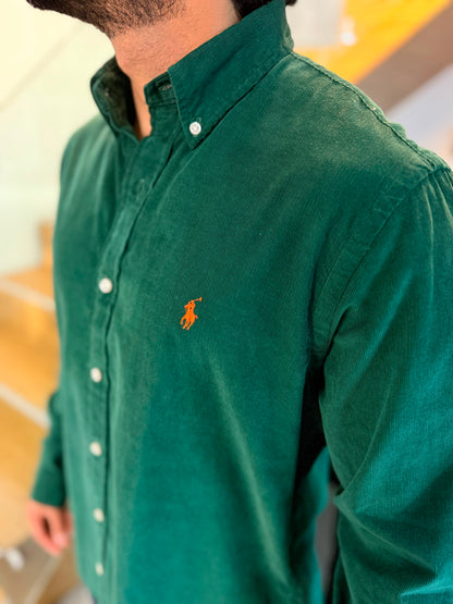 Camisa Polo R.L hombre Pana Verde Militar Caballo Naranja