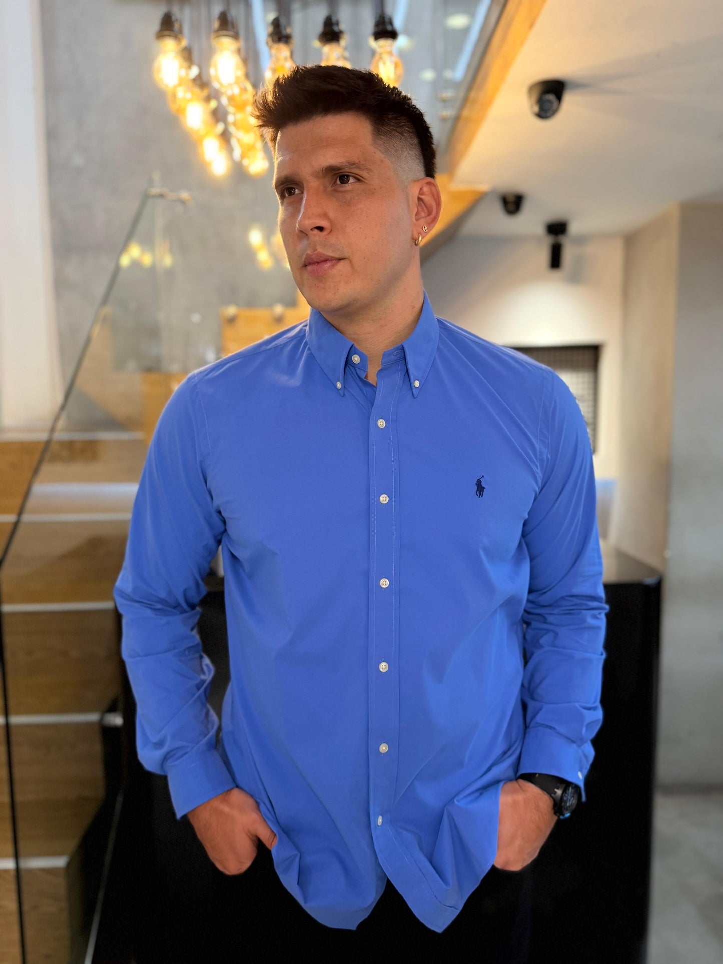 Camisa Polo R.L hombre Performance Azul Caballo Azul