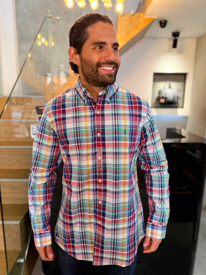 Camisa Polo R.L hombre Algodón Cuadros Caballo Verde