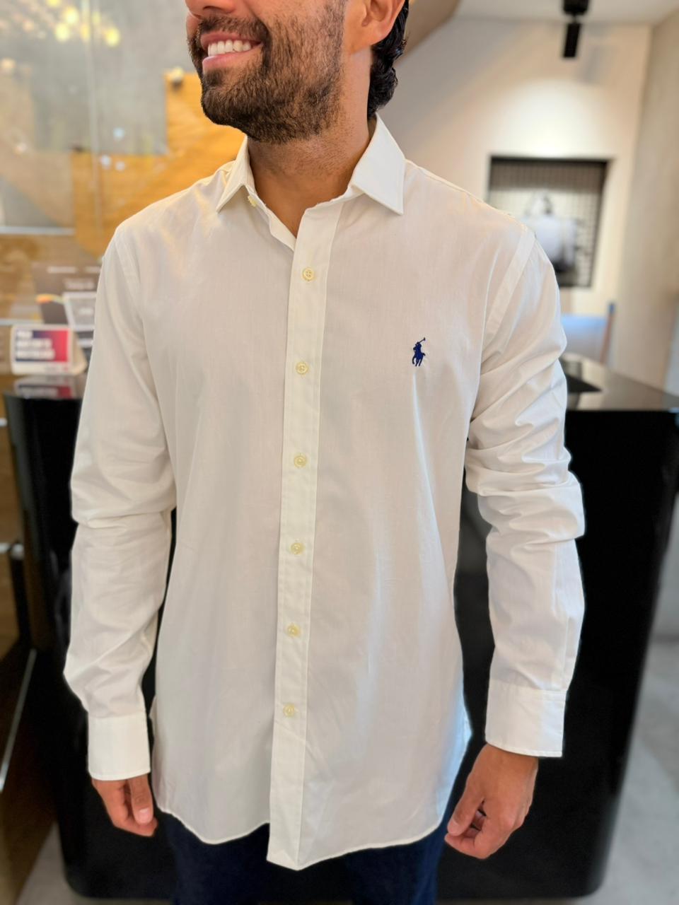 Camisa Polo R.L hombre Algodón Blanca Caballo Azul