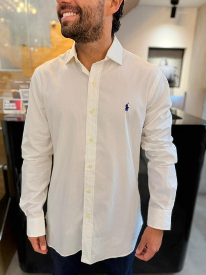 Camisa Polo R.L hombre Algodón Blanca Caballo Azul