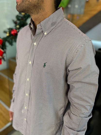 Camisa Polo R.L hombre Algodón Custom Fit Cuadros Morados