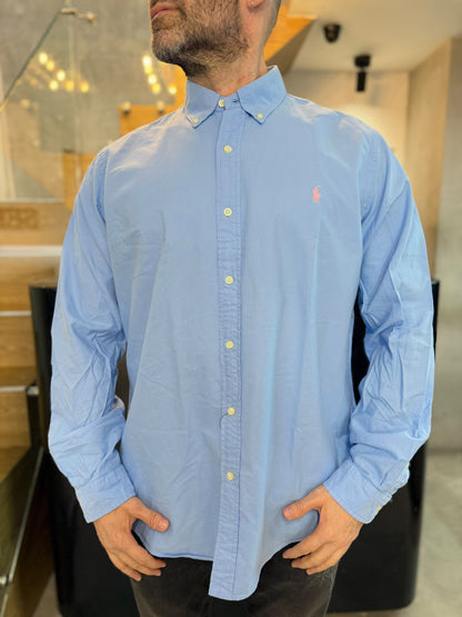 Camisa Polo R.L hombre Oxford Azul Cielo Caballo Rosado