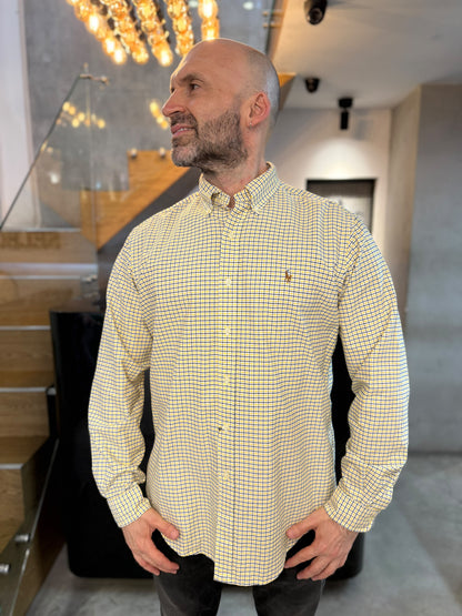 Camisa Polo R.L hombre Oxford Cuadros Amarillos Con Blanco Caballo Multicolor