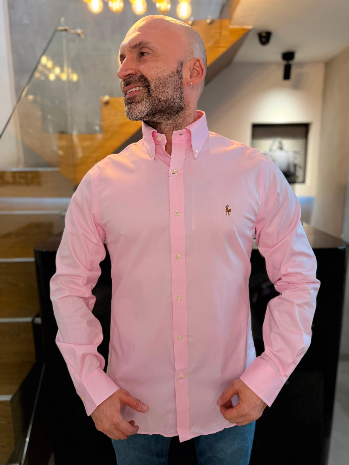 Camisa Polo R.L hombre Algodón Slim Fit Rosada Caballo Multicolor