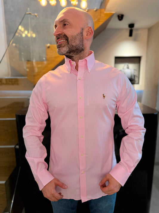 Camisa Polo R.L hombre Algodón Slim Fit Rosada Caballo Multicolor