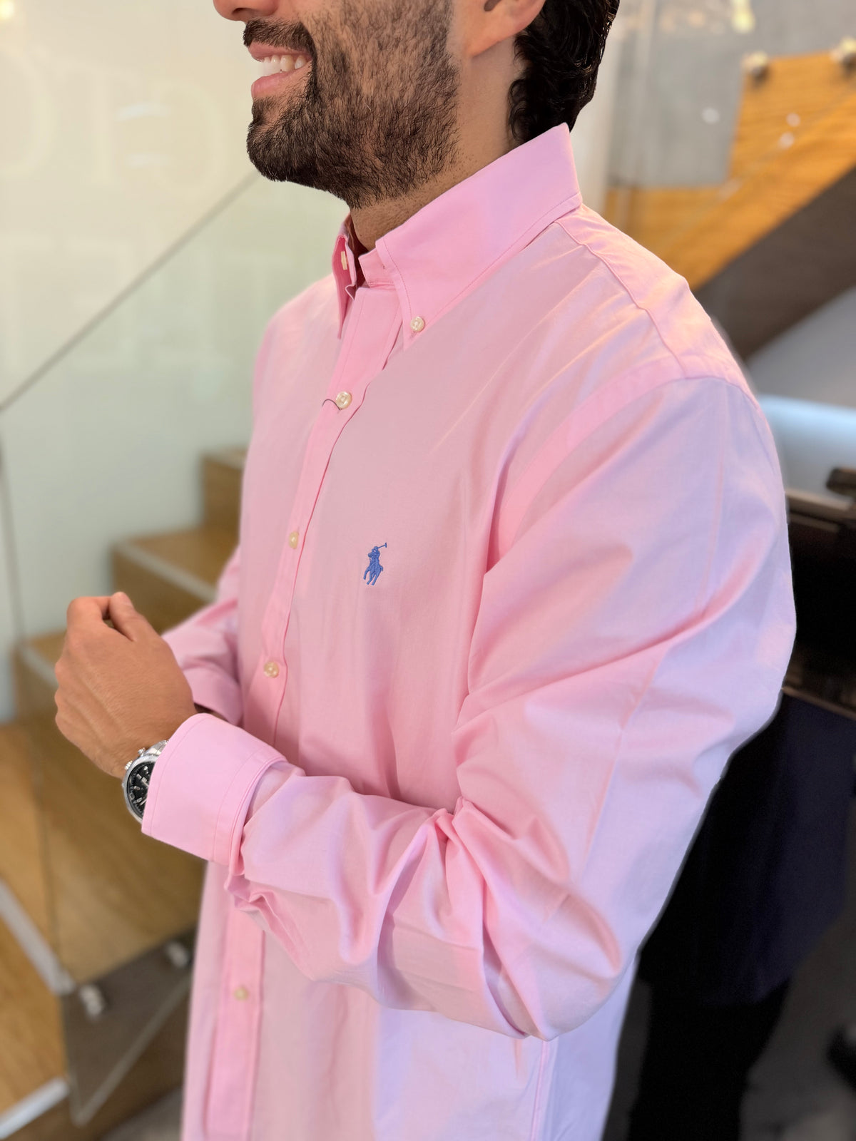 Camisa Polo R.L hombre Algodón Rosada Caballo Azul Bebe