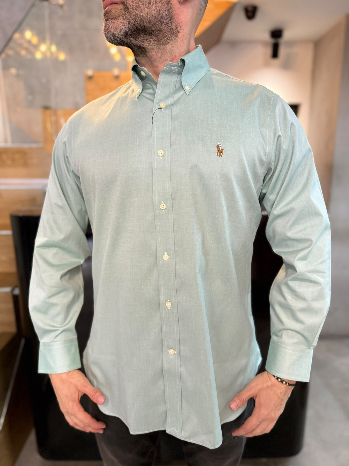 Camisa Polo R.L hombre algodón Verde Pistacho Caballo Multicolor