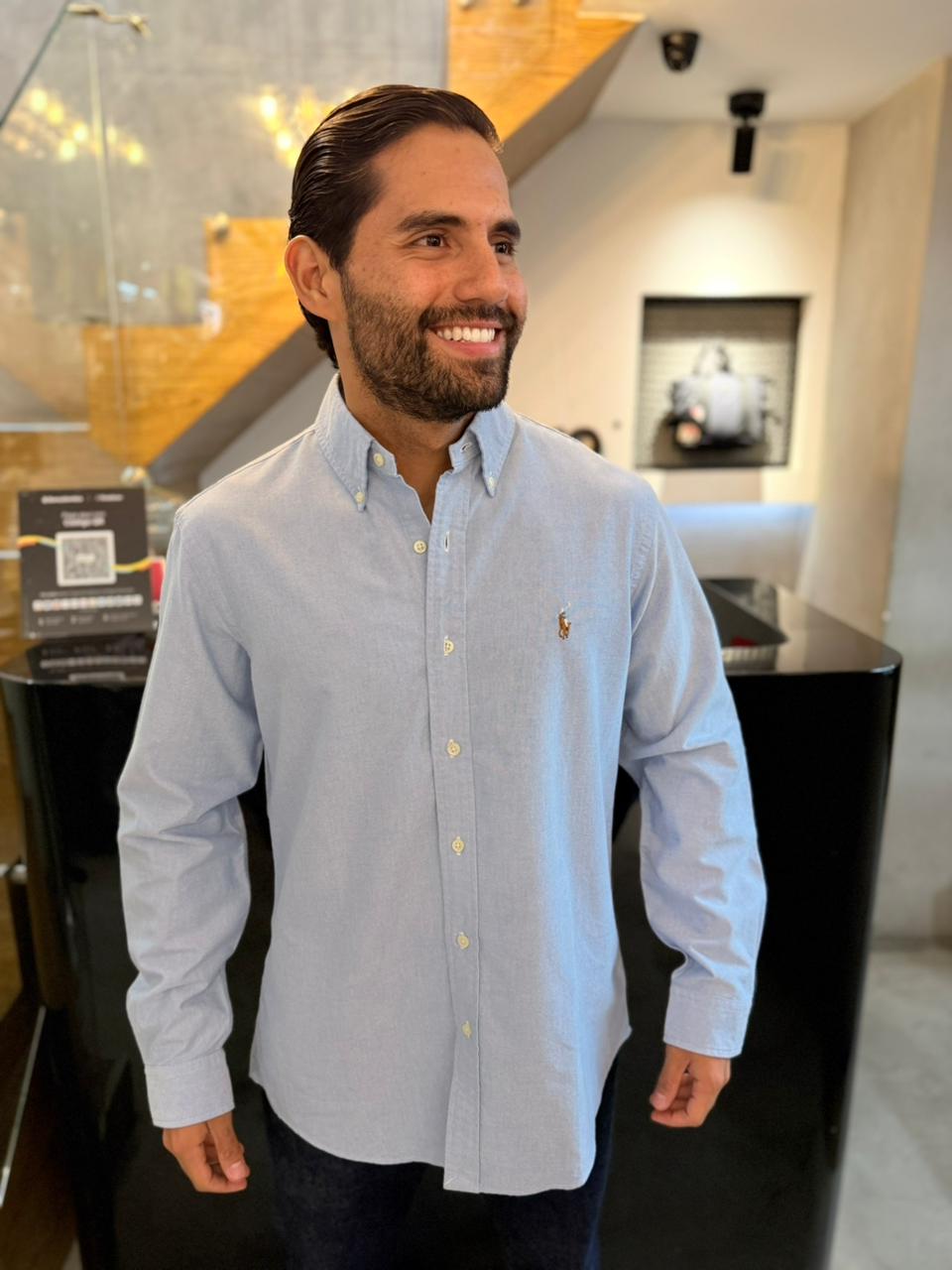 Camisa Polo R.L hombre Oxford Celeste Caballo Multicolor