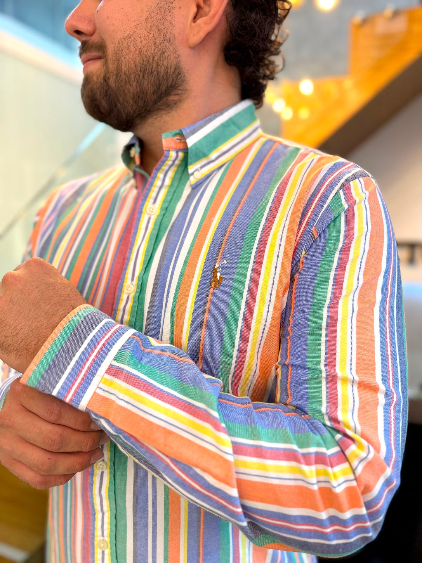 Camisa Polo R.L hombre Oxford Custom Fit Rayas Colores Caballo Multicolor