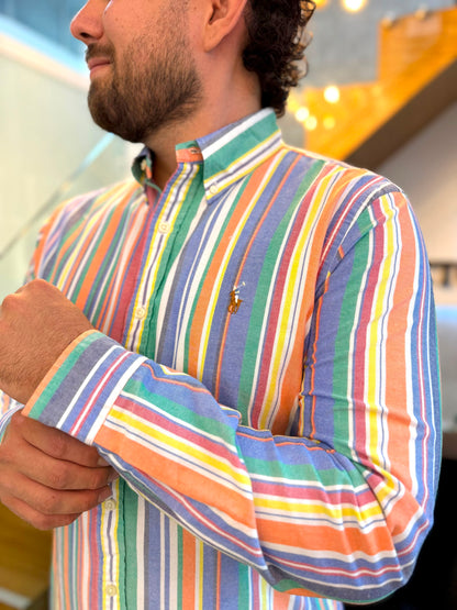 Camisa Polo R.L hombre Oxford Custom Fit Rayas Colores Caballo Multicolor