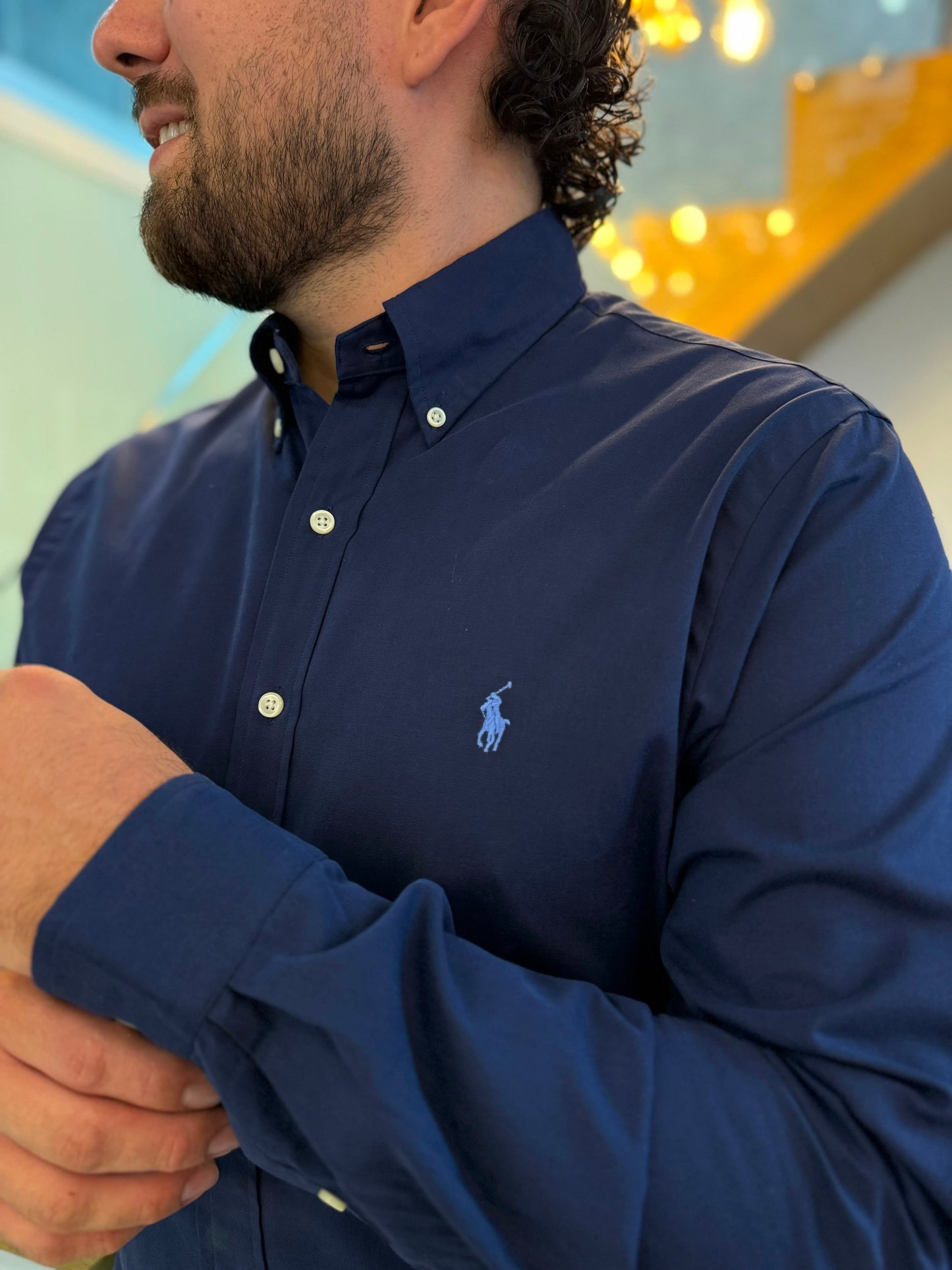 Camisa Polo R.L hombre Algodón slim fit azul Caballo celeste