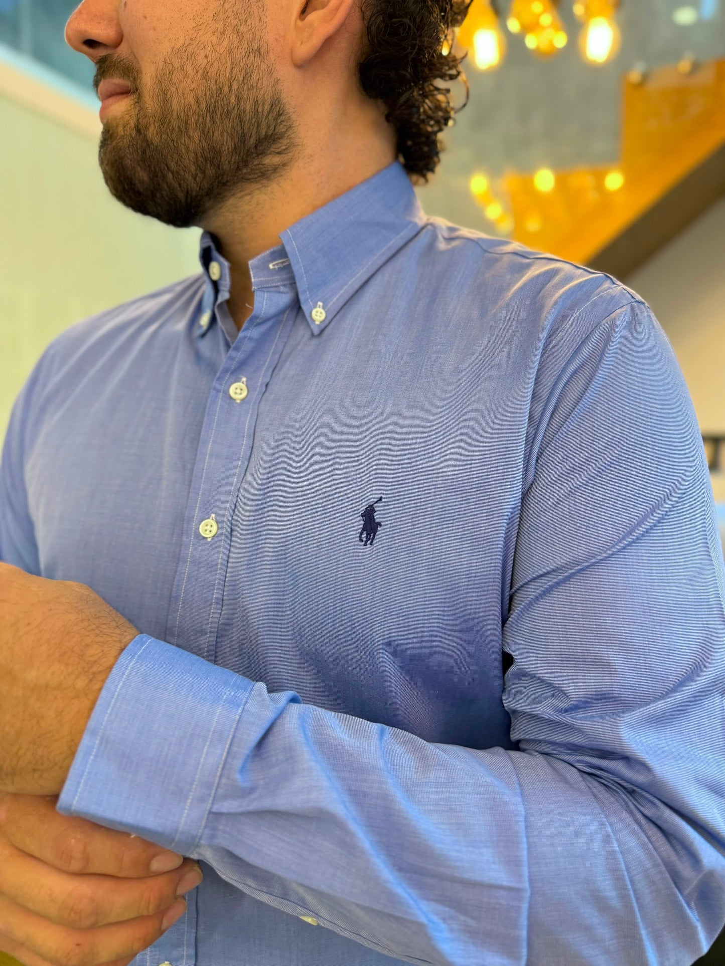 Camisa Polo R.L hombre Algodón Slim fit Celeste Caballo Azul