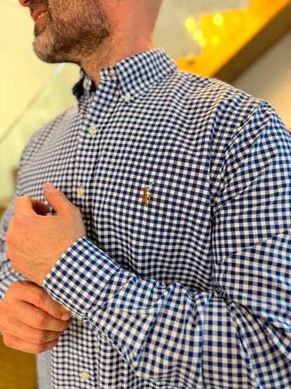 Camisa Polo R.L hombre Oxford Cuadros Azules Con Blanco Caballo Multicolor