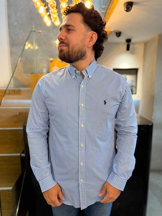Camisa Polo R.L hombre Rayas Azules Caballo Azul