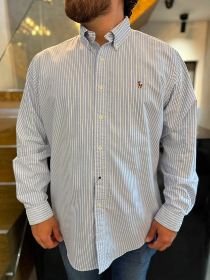 Camisa Polo R.L hombre Oxford  Rayas Azules Caballo Multicolor