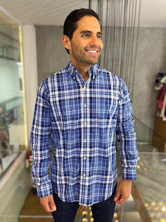 Camisa Polo R.L hombre Algodón Cuadros Azules