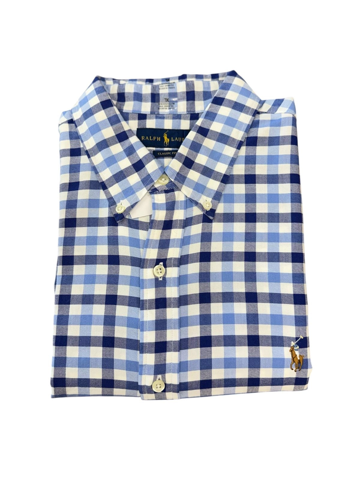 Camisa Polo R.L hombre Oxford Cuadros Azules Caballo Multicolor
