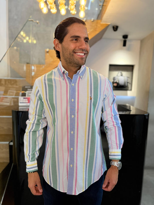 Camisa Polo R.L hombre Oxford Rayas Colores Caballo Multicolor