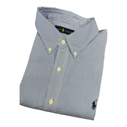 Camisa Polo R.L hombre Algodón Rayas Azules Con Blanco Caballo Azul