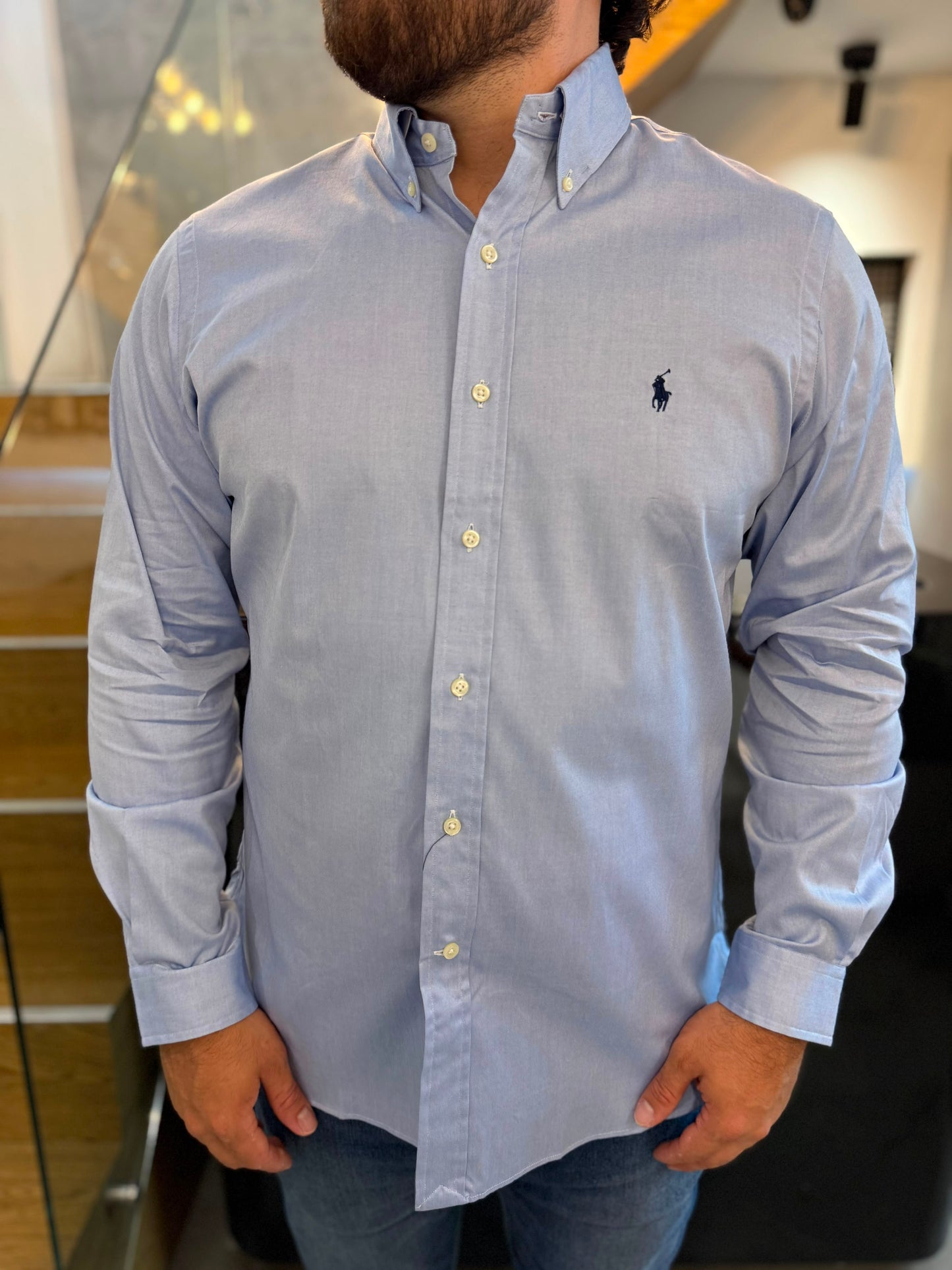 Camisa Polo R.L hombre Algodón Azul Claro Caballo Azul