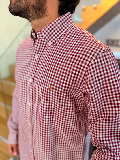 Camisa Polo R.L hombre Oxford Cuadros Rojos Con Blanco Caballo Multicolor