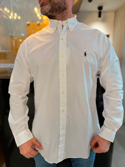 Camisa Polo R.L hombre Algodón Blanca Caballo Azul