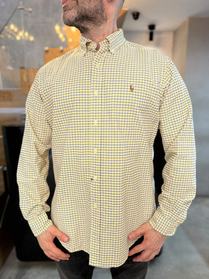 Camisa Polo R.L hombre Oxford Cuadros Amarillos Con Blanco Caballo Multicolor