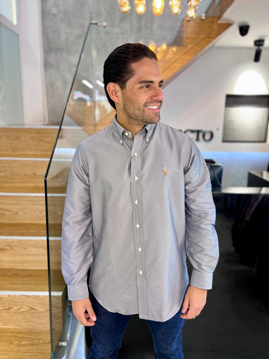 Camisa Polo R.L hombre Algodón Gris