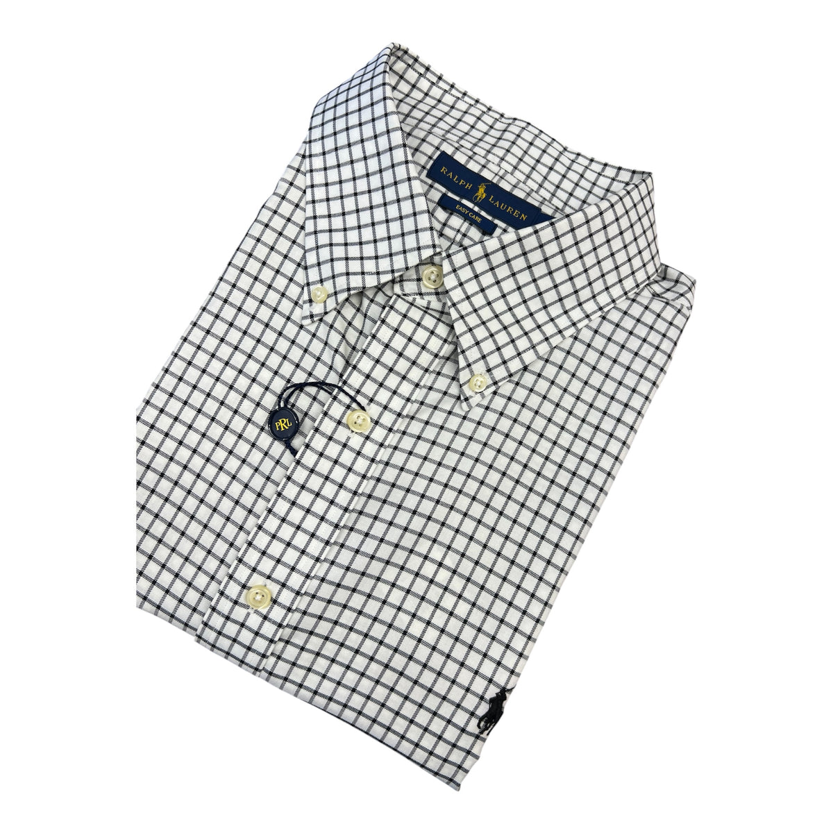 Camisa Polo R.L hombre Algodón Cuadros Blancos Con Negro Caballo Negro