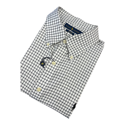 Camisa Polo R.L hombre Algodón Cuadros Blancos Con Negro Caballo Negro